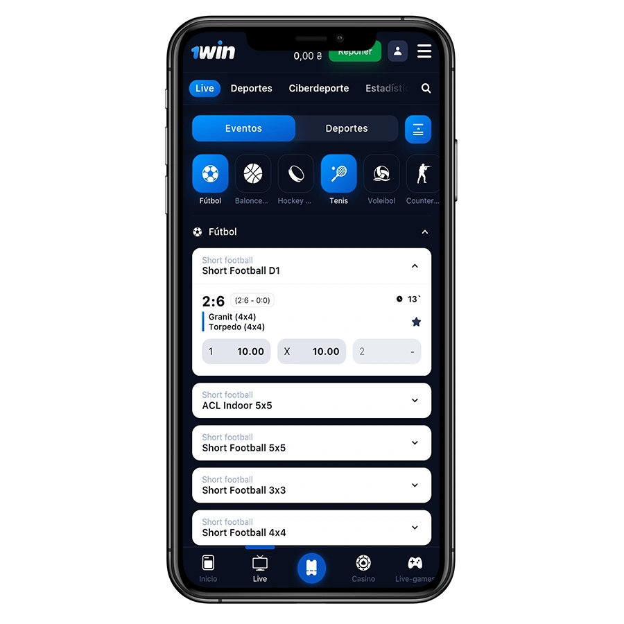 Captura de pantalla de apuestas deportivas